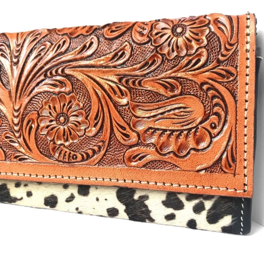 🖤LAST1️⃣NEW HANDMADE GENUINE LEATHER FAIR TRADE ECO FRIENDLY HAND CARVED WALLET - Picture 3 of 11